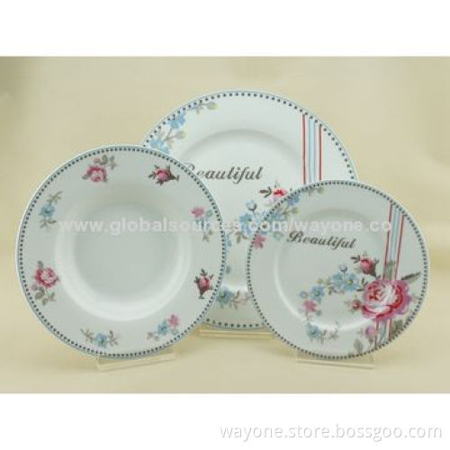 18-piece Ceramic Dinnerware Set, Rose Design, Square Shape, Food and Dishwasher Safe, Lead-free